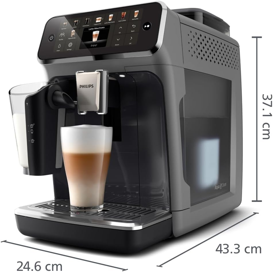 Philips Serie 5500 Kaffeevollautomat – LatteGo Milchsystem, 20 heiße und kalte Kaffeespezialitäten, 40% leiser mit SilentBrew, Schwarz/Grau (EP5544/50)