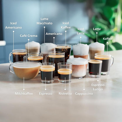 Philips Serie 5500 Kaffeevollautomat – LatteGo Milchsystem, 20 heiße und kalte Kaffeespezialitäten, 40% leiser mit SilentBrew, Schwarz/Grau (EP5544/50)